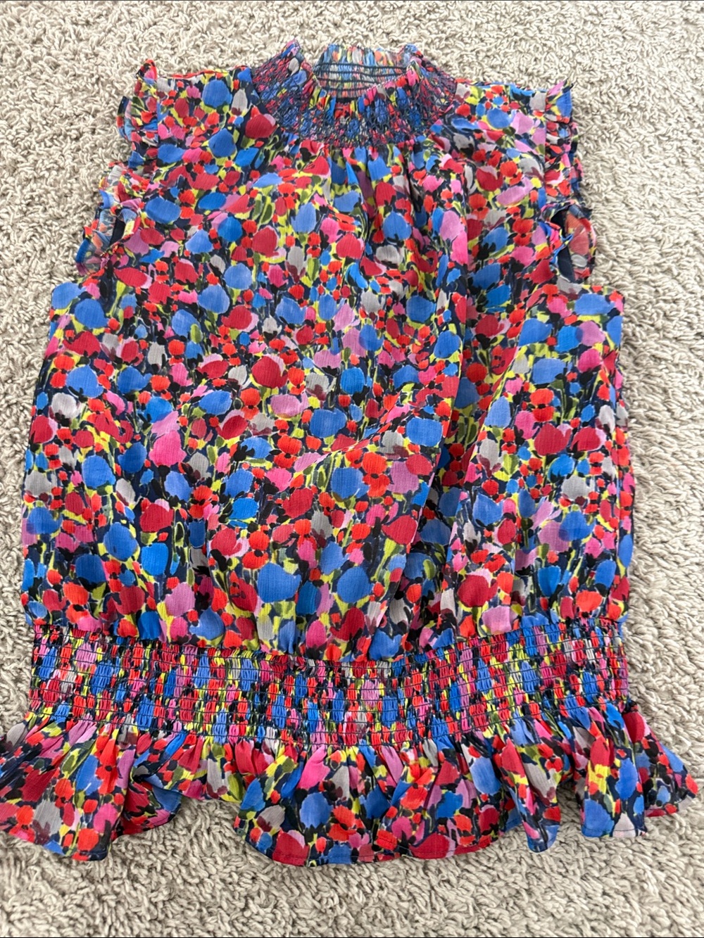 J. Crew Multicolor Floral Smocked Camisole - Blue, Pink, Red, Yellow, Green